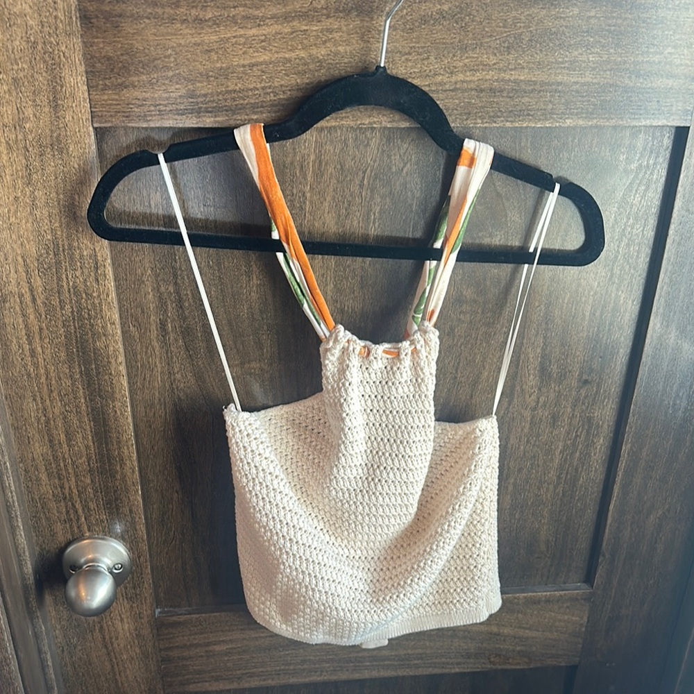 Textured Cream Tank Top with Colorful Straps